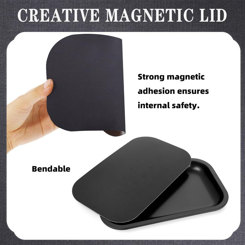 PYSEA Large Metal Tray with Magnetic Lid, Decorative Tray, Ideal Storage for Home or Travel, 10.6 x 6.3 Inches (Black) - Image 4